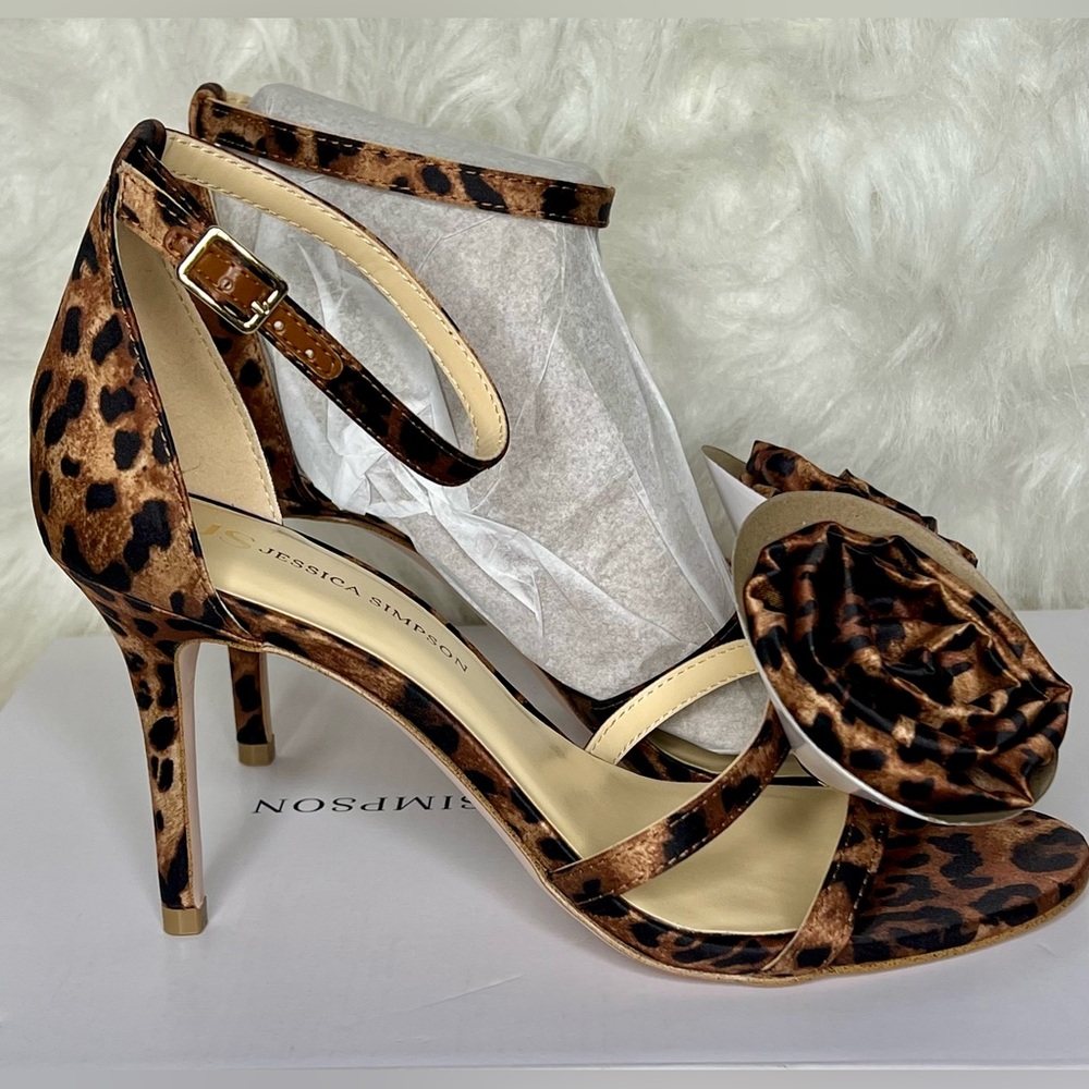 Jessica Simpson Leopard Print Taiga Strappy Heels With Floral Design - Picture 4 of 9